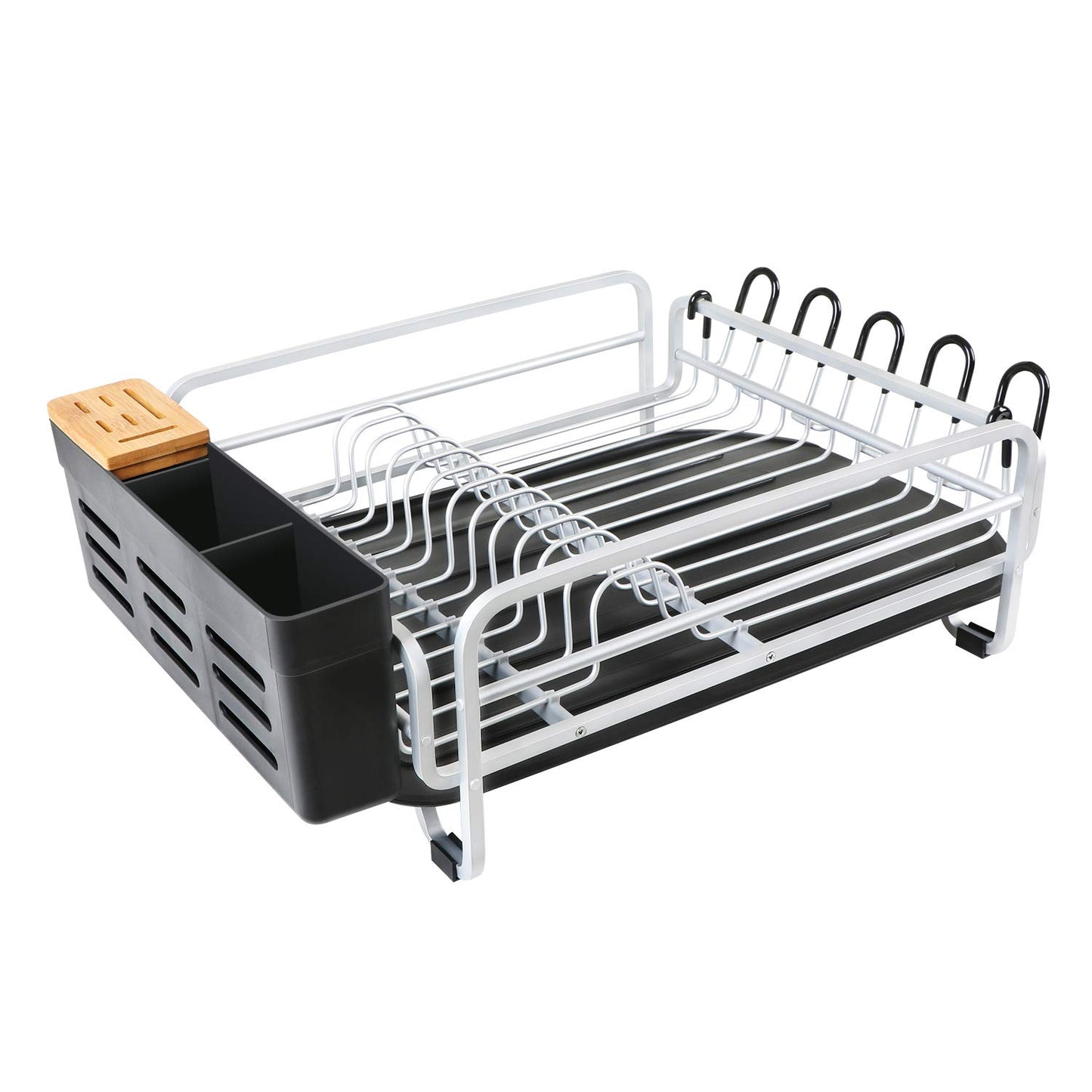 Utensil Holder with Bamboo Cover, Pack of 1, Black (ONLY for Aluminum Dish Drying Rack, WK111913)