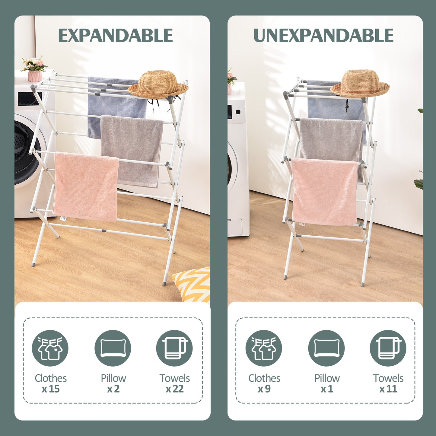 KINGRACK Expandable Clothes Drying Rack, Foldable & Collapsible Steel Laundry Drying Racks, White, 121501