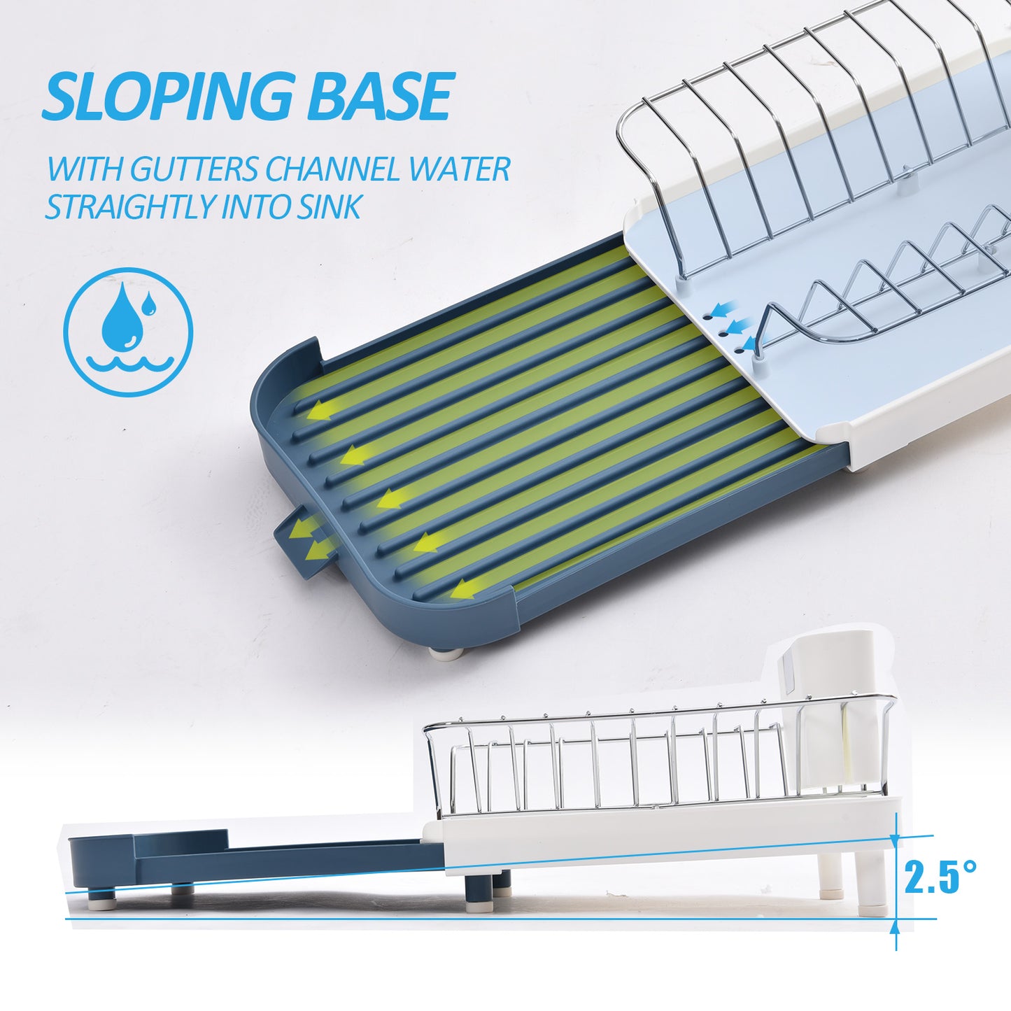 KINGRACK Small Expandable Dish Rack, Compact Dish Drying Rack with Stainless Plate Rack, Rustproof Dish Drainer with Removable Utensil Holder in Sink Or On Counter for Kitchen, Small Space, RV,WK810608