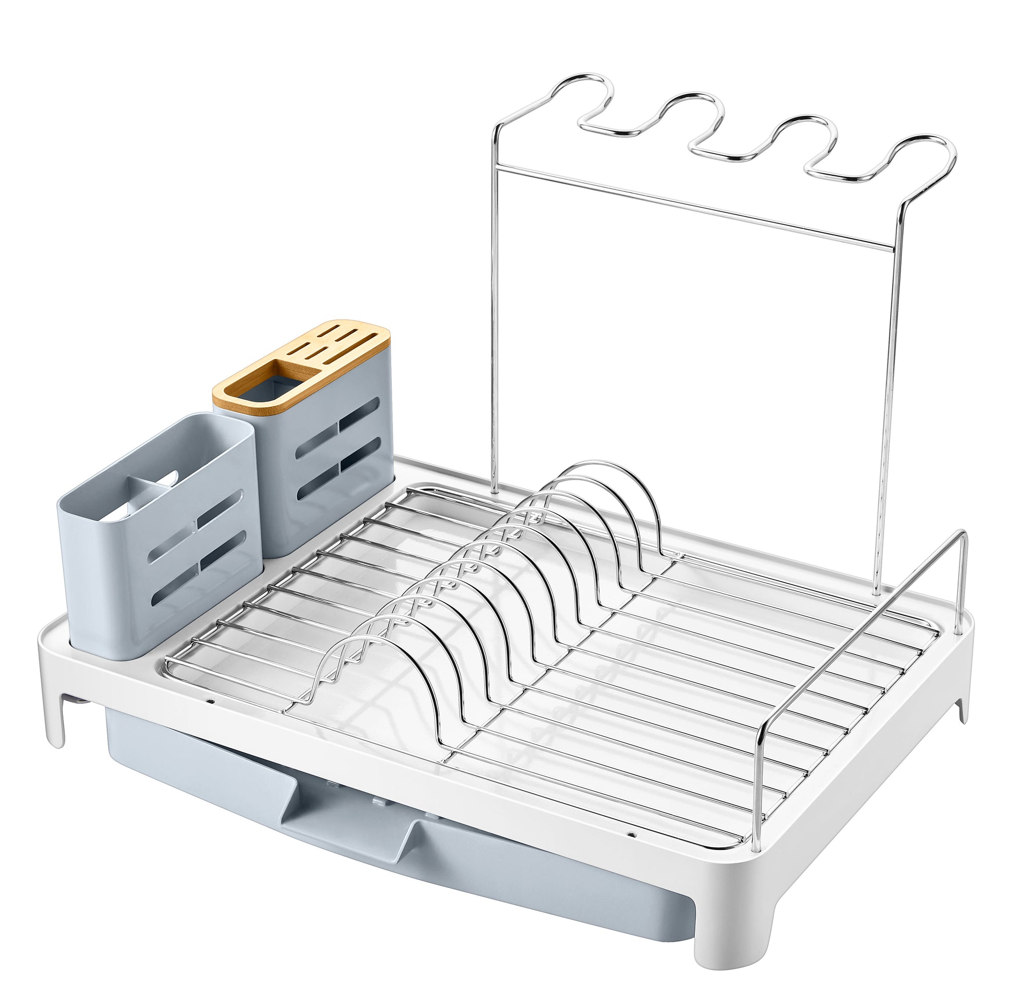 VNKZI Dish Drying Rack, 2 Tier Stainless Steel Multifunctional Large Dish  Rack with Drainboard Set, Wine Glass Holder, Utensil Cutting Board Holder