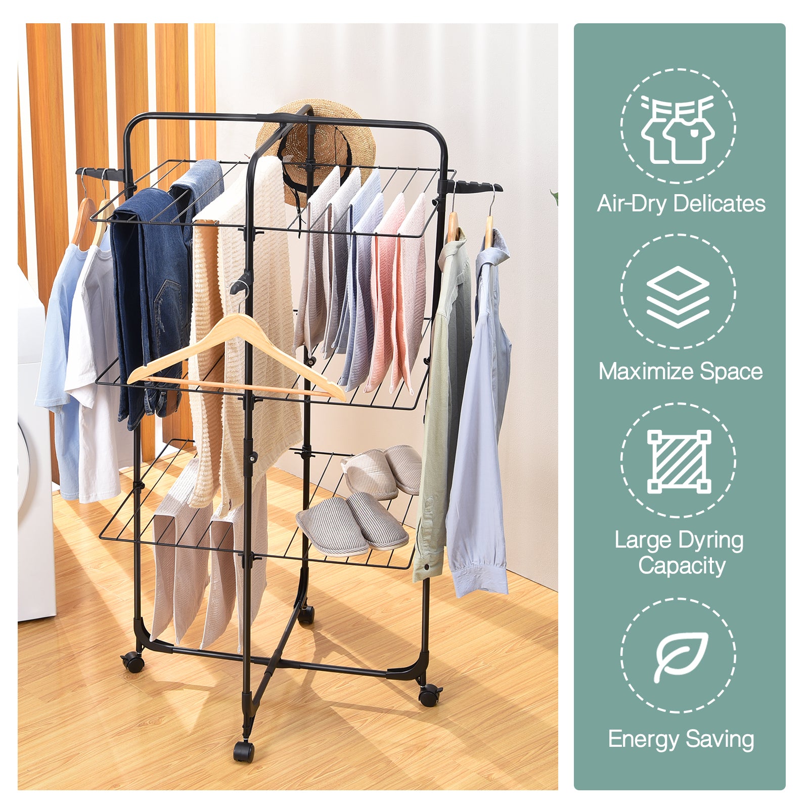 Laundry Clothes Storage Drying Rack Portable Folding Dryer Hanger Heavy Duty - Wite
