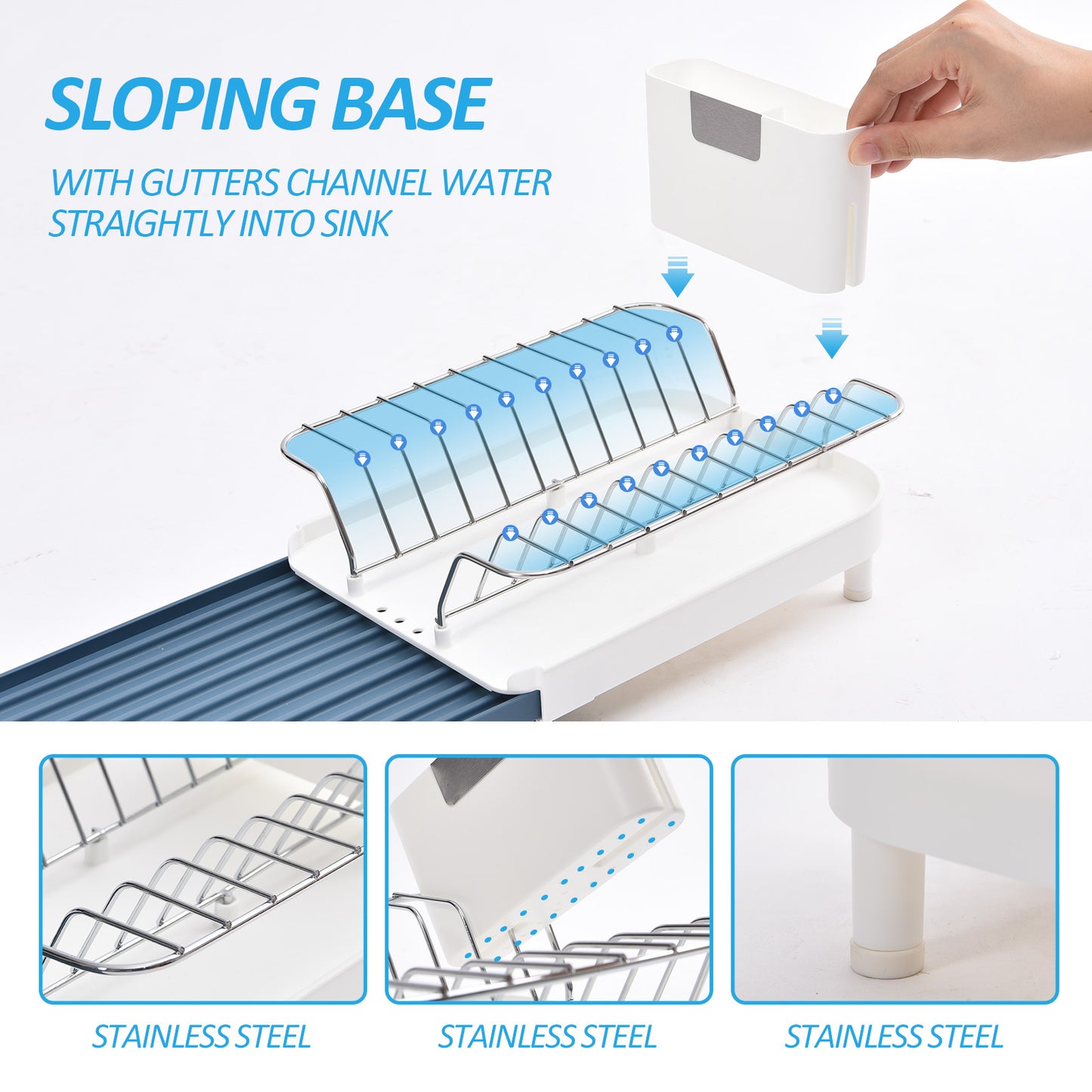 KINGRACK Small Expandable Dish Rack, Compact Dish Drying Rack with Stainless Plate Rack, Rustproof Dish Drainer with Removable Utensil Holder in Sink Or On Counter for Kitchen, Small Space, RV,WK810608