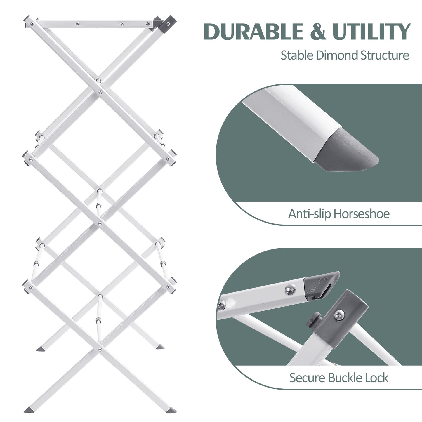 KINGRACK Expandable Clothes Drying Rack, Foldable & Collapsible Steel Laundry Drying Racks, White, 121501