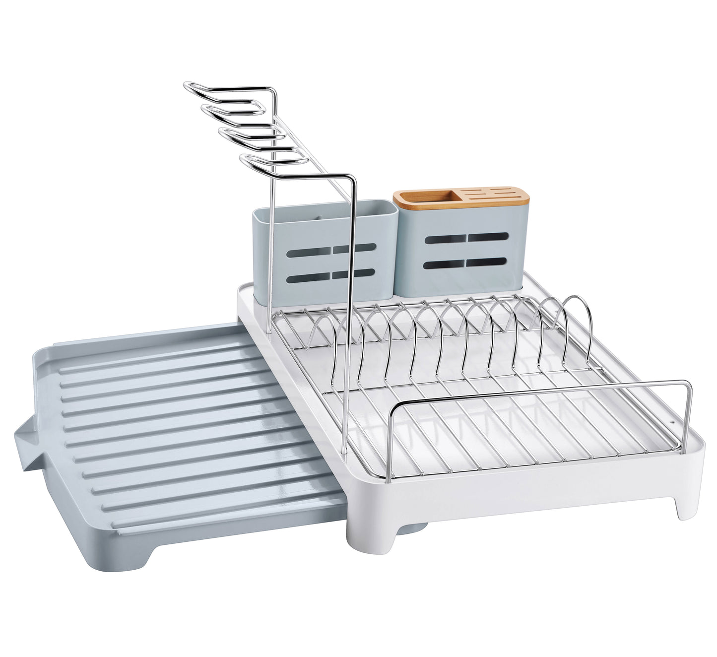 Stainless Steel Rust Free 2-Tier Dish Drying Rack with Drain Board, Wine Glass Holder, WK112051
