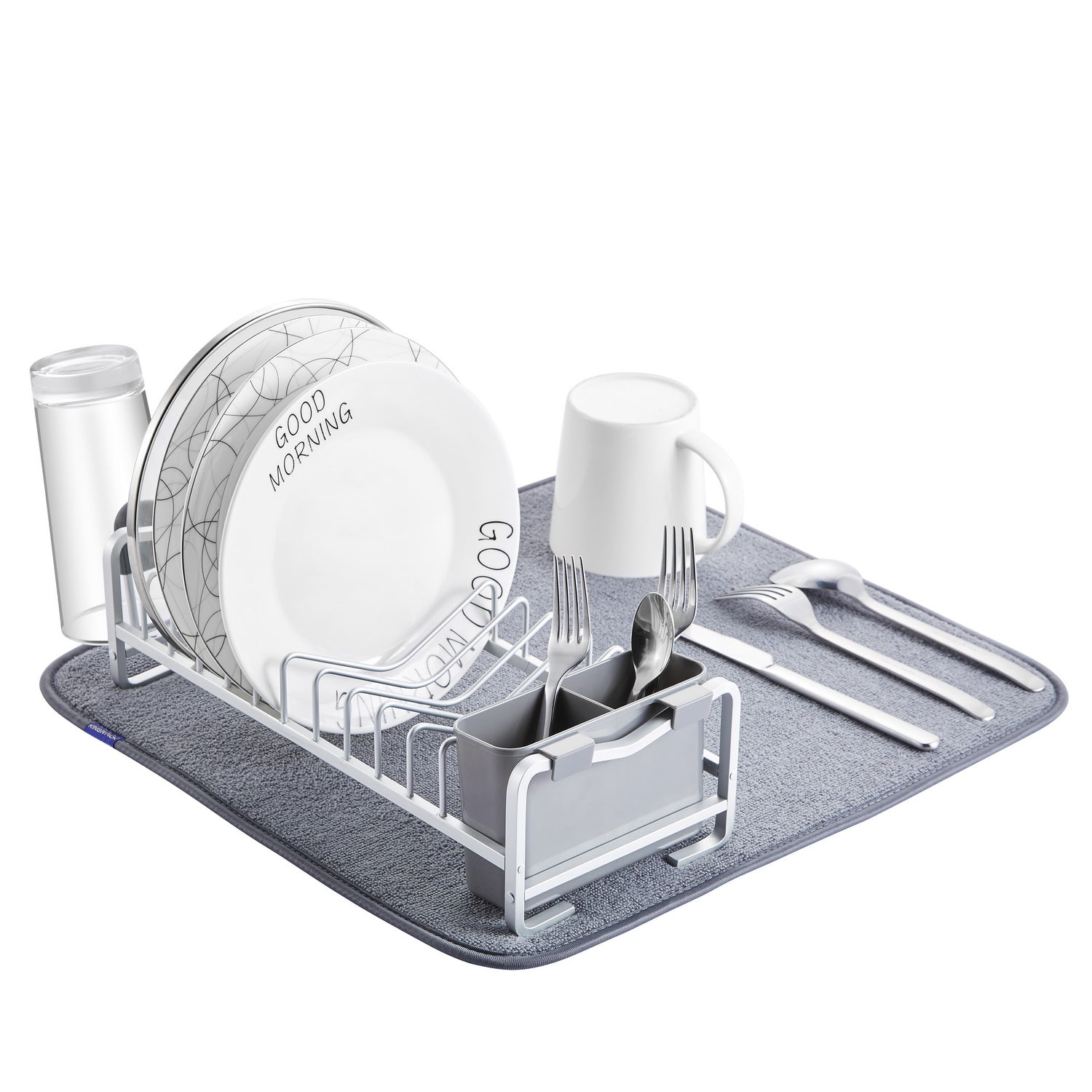 Ta Da Aluminum Compact Dish Rack with Silicone Dry Smart Mat - Light Gray