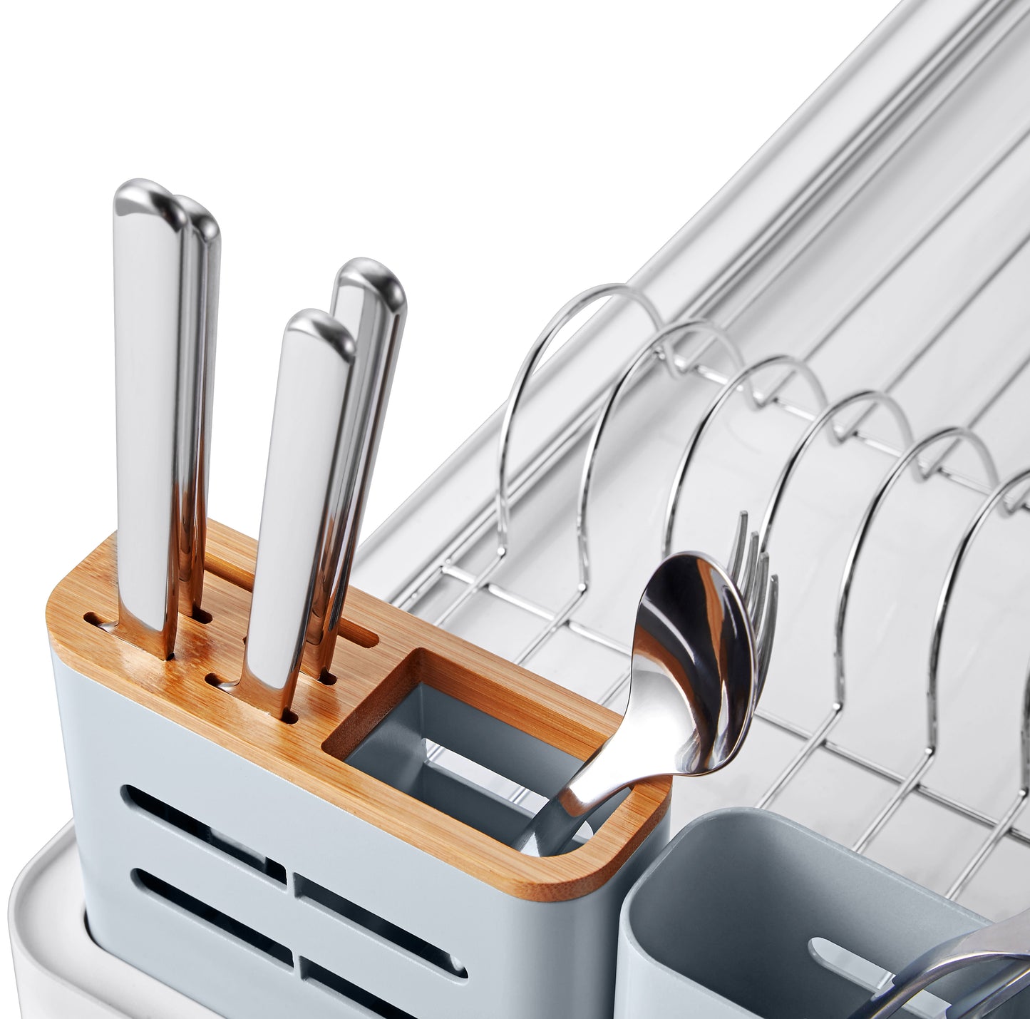 Stainless Steel Rust Free 2-Tier Dish Drying Rack with Drain Board, Wine Glass Holder, WK112051