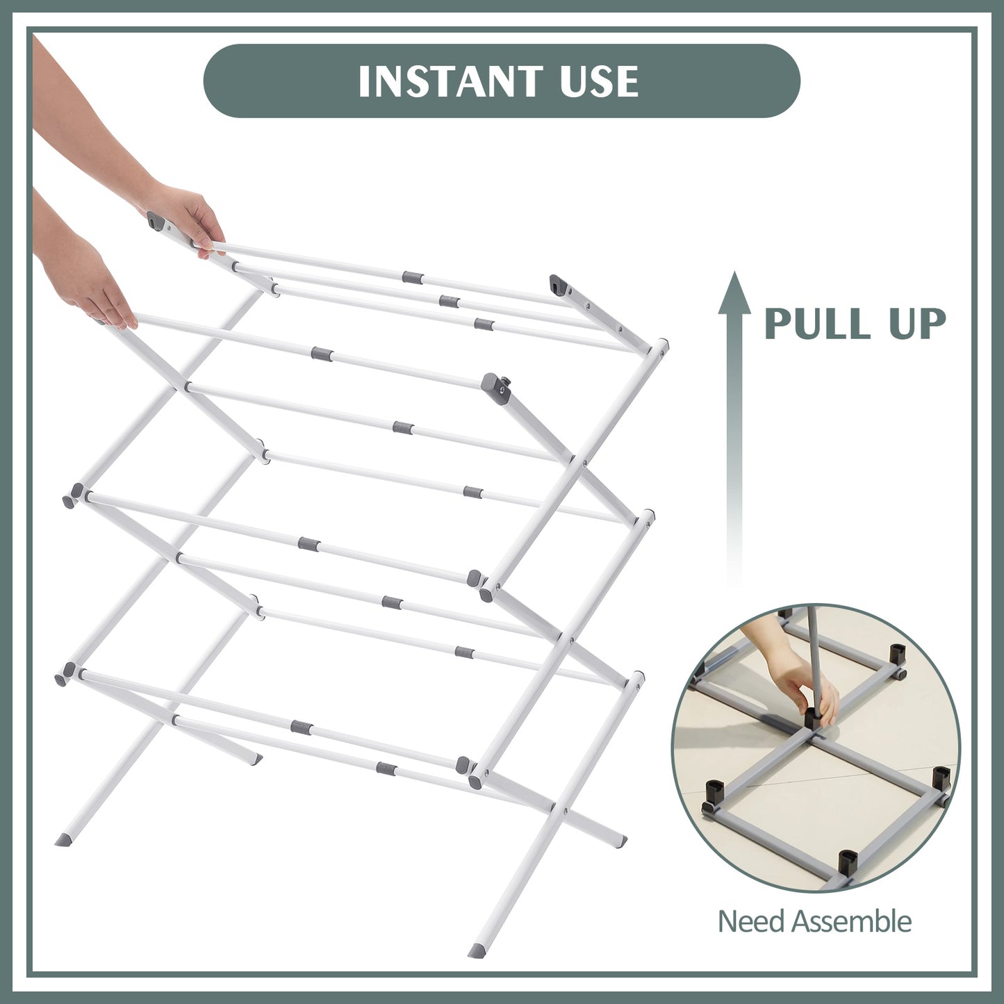 KINGRACK Expandable Clothes Drying Rack, Foldable & Collapsible Steel Laundry Drying Racks, White, 121501