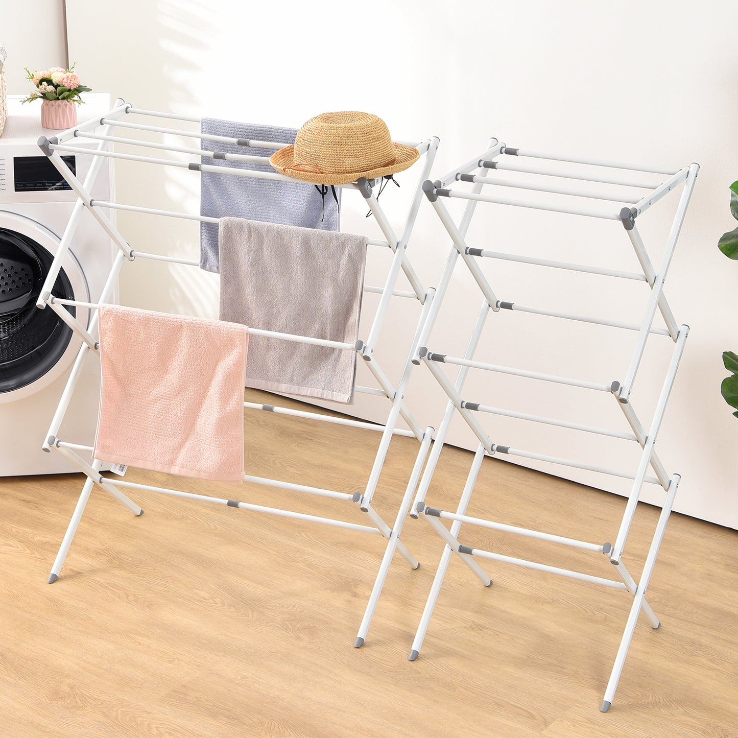 KINGRACK Expandable Clothes Drying Rack, Foldable & Collapsible Steel Laundry Drying Racks, White, 121501