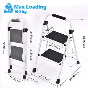 KINGRACK 2 Step Ladder,Folding Sturdy Steel Ladder,Small Ladder with Handle,Lightweight & Portable Step Ladder for Kitchen Home Garden Household and Office,WK2207B-2W