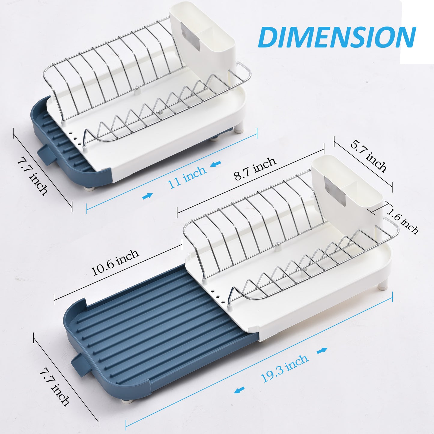 KINGRACK Small Expandable Dish Rack, Compact Dish Drying Rack with Stainless Plate Rack, Rustproof Dish Drainer with Removable Utensil Holder in Sink Or On Counter for Kitchen, Small Space, RV,WK810608