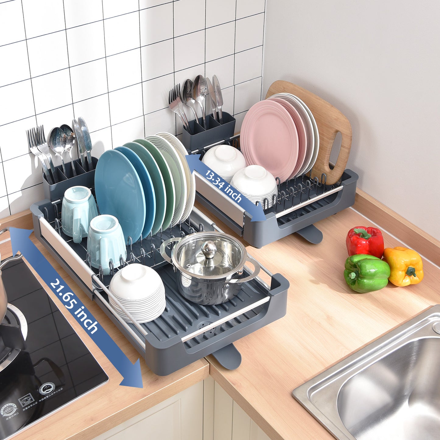 KK Kingrack Aluminum Extendable Dish Drying Rack, Adjustable Dish Drainer for Kitchen,WK810415