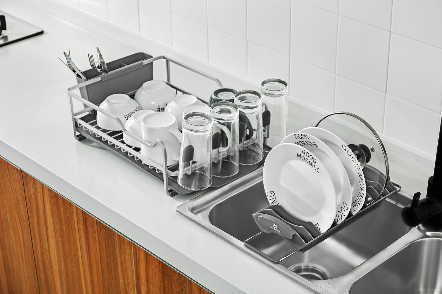 Aluminum Dish Rack with Expandable Over Sink Dish Rack, Drip Tray wk112040 - Kingrack Home