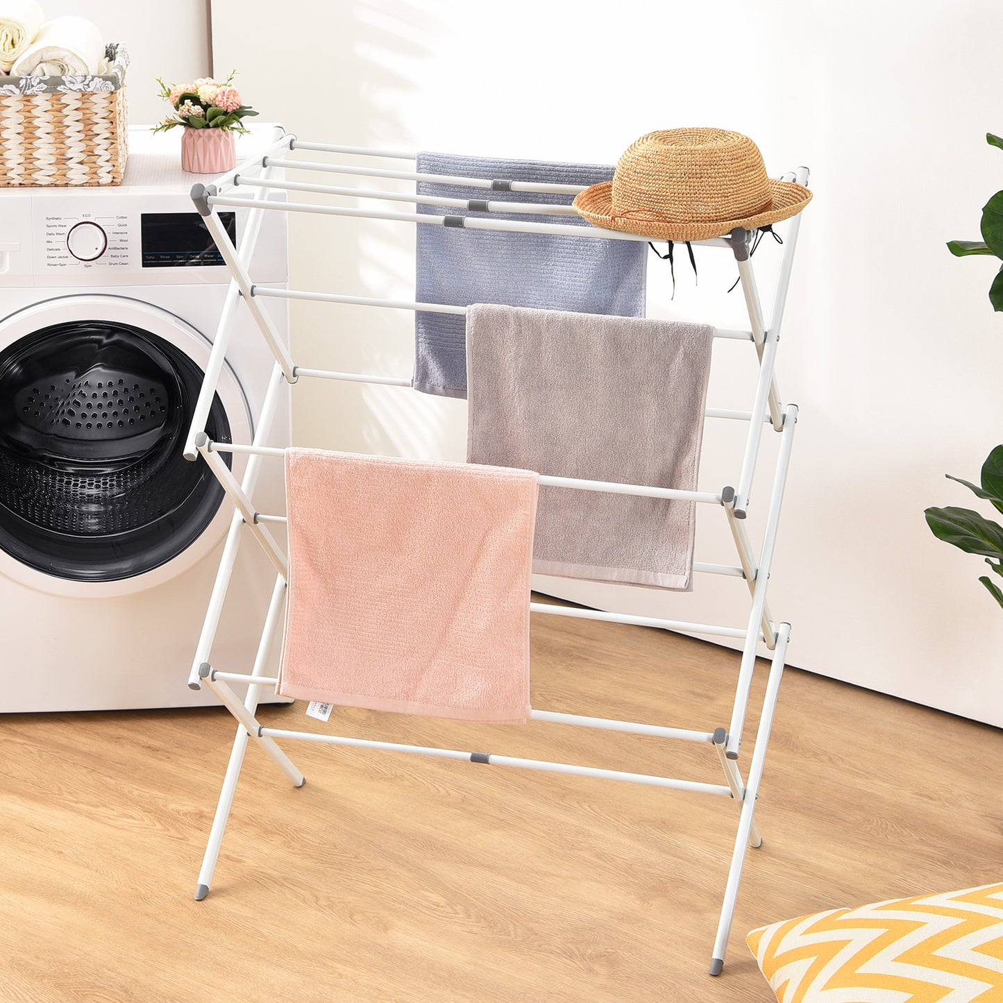 KINGRACK Expandable Clothes Drying Rack, Foldable & Collapsible Steel Laundry Drying Racks, White, 121501