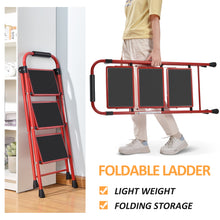 KINGRACK 3-Step Household Folding Steel Step Stool-Red,WK2207B-3-R