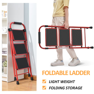 3-Step Household Folding Steel Step Stool-Red,WK2004B-3-R