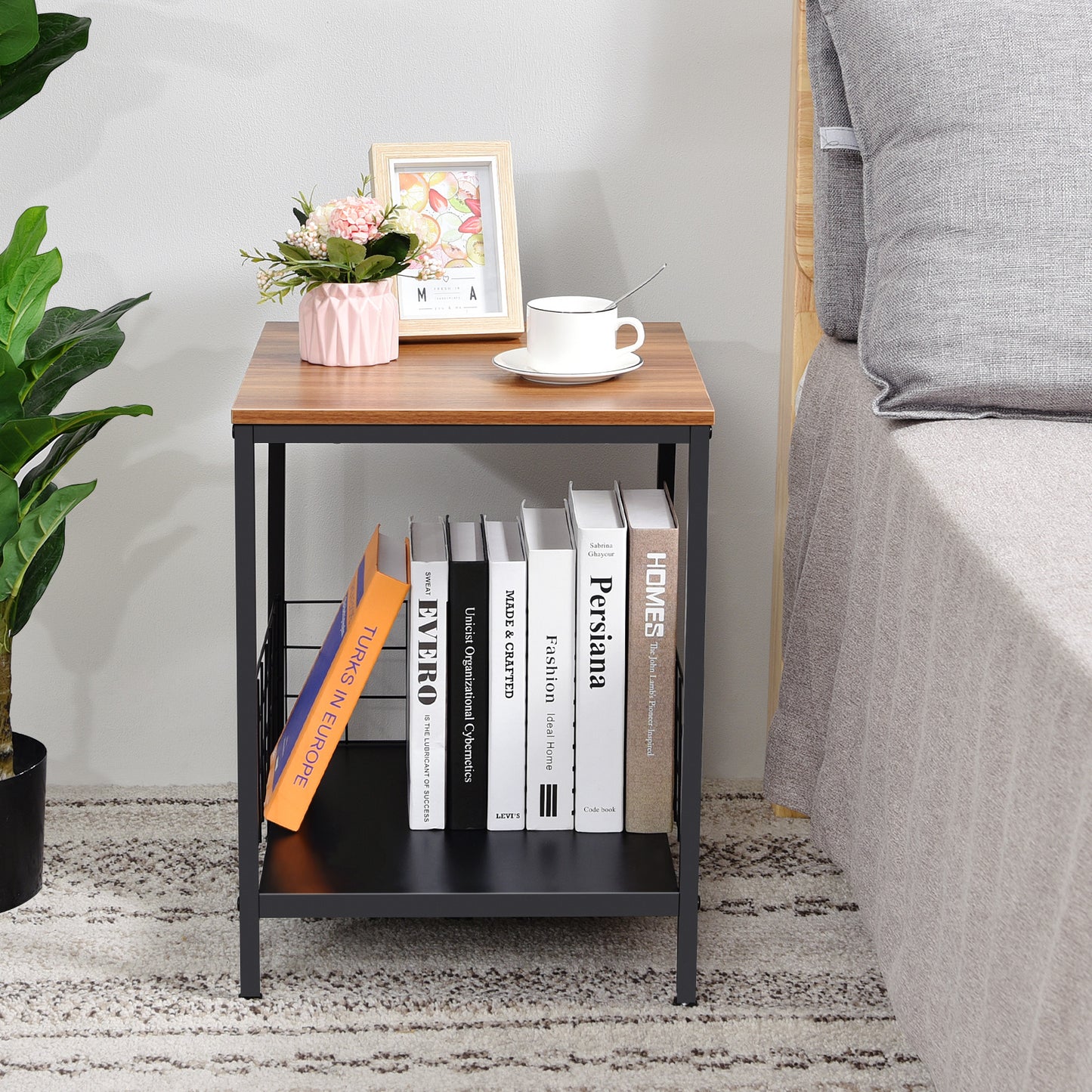 KINGRACK End Tables with Storage Shelf Sofa Storage Side Table,WK830644-1