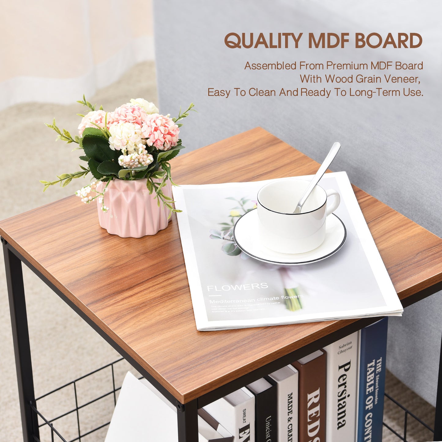 KINGRACK End Tables with Storage Shelf Sofa Storage Side Table,WK830644-1