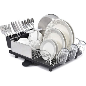 Kingrack Dish Drainer with Tray Utensil Cup, for Small Household Kitchen Counter Cabinet, Black-WK112534