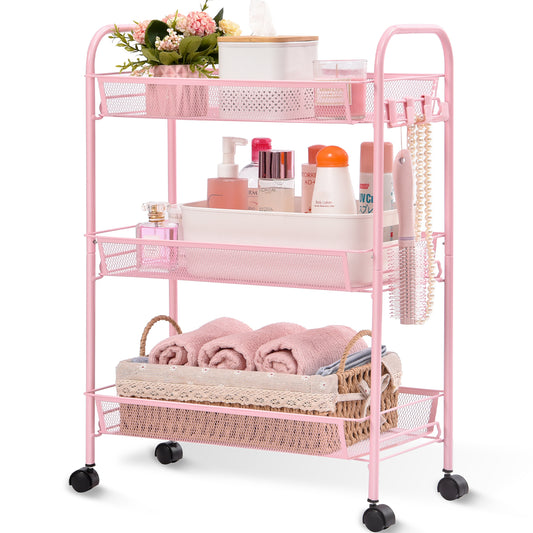 Kingrack 3-Tier Rolling Cart Organizer, Metal Storage Cart with Wheels, Utility Cart for Office,Kitchen, Bedroom, Bathroom, Laundry Room,WK150043-PK