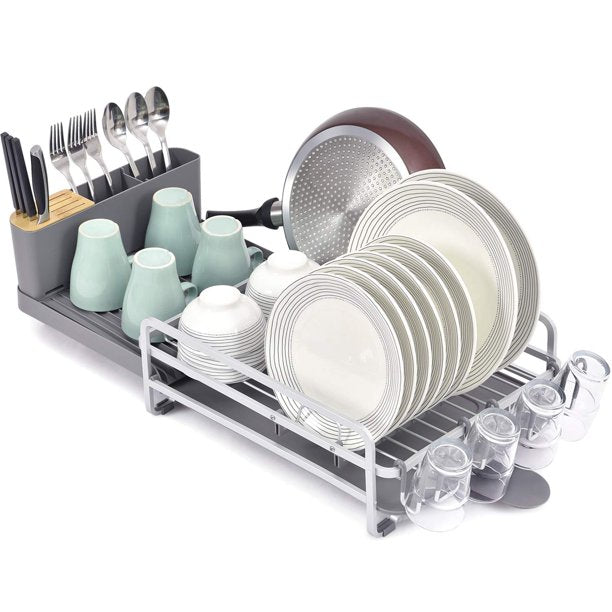 Drying Rack and Drainboard Set, Dish Rack for Kitchen Counter, Detachable  Large Dish Drainer with Utensils Holder, Large Dish Strainers with Extra