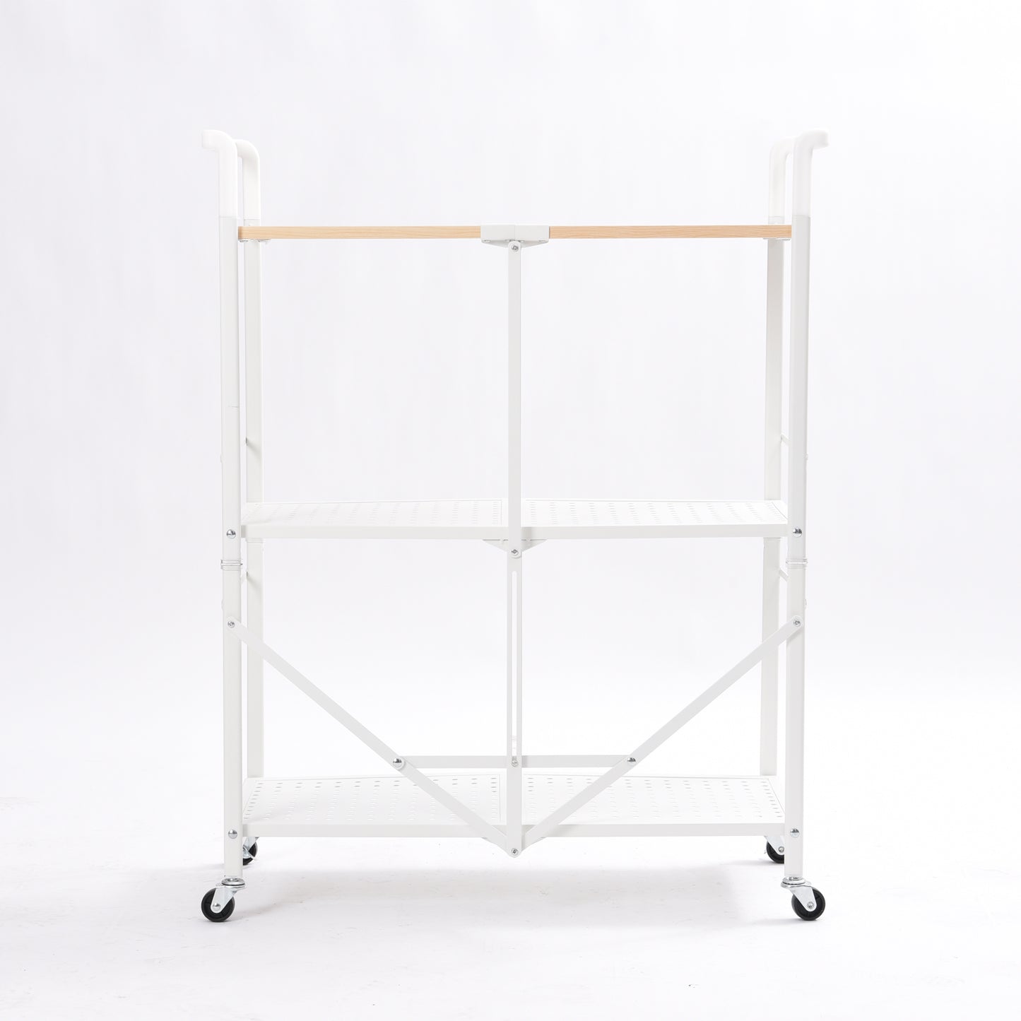 KINGRACK 3-Tier Storage Shelves with Wheels Foldable Shelving Unit Heavy Duty Garage Metal Storage Rack Kitchen Shelf for Storage(White),WK280014-1