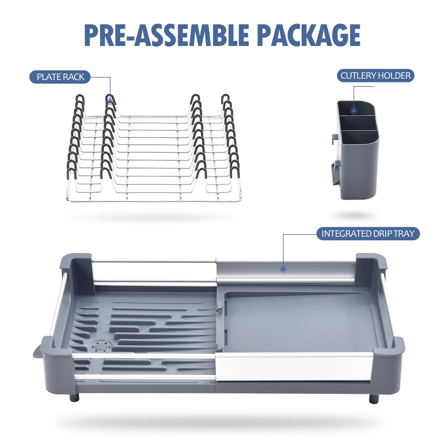KK Kingrack Aluminum Extendable Dish Drying Rack, Adjustable Dish Drainer for Kitchen,WK810415