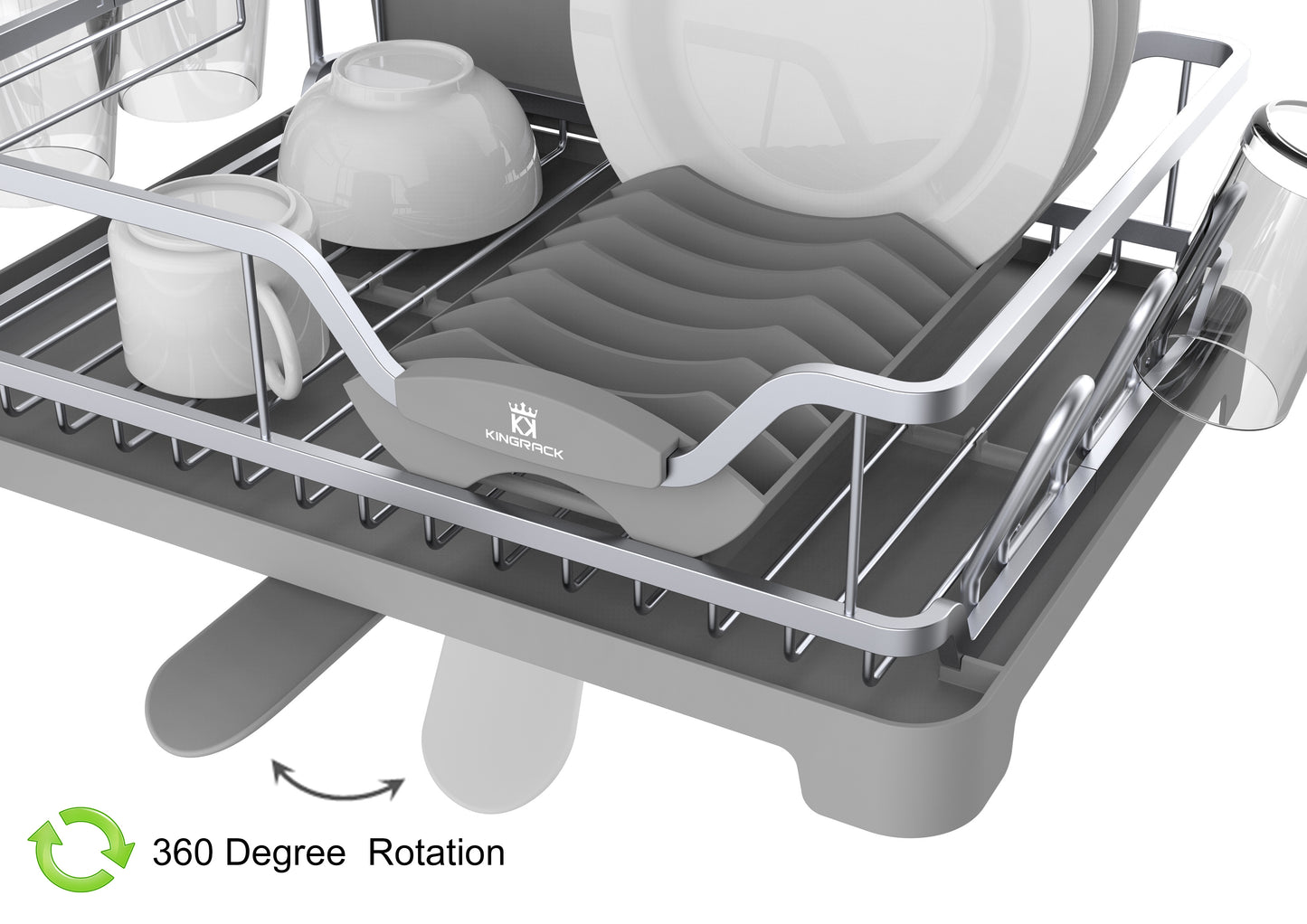 Aluminum Dish Drying Rack with Over Sink Dish Rack, Swivel Spout, Wine Glass & Cup Holder - Kingrack Home