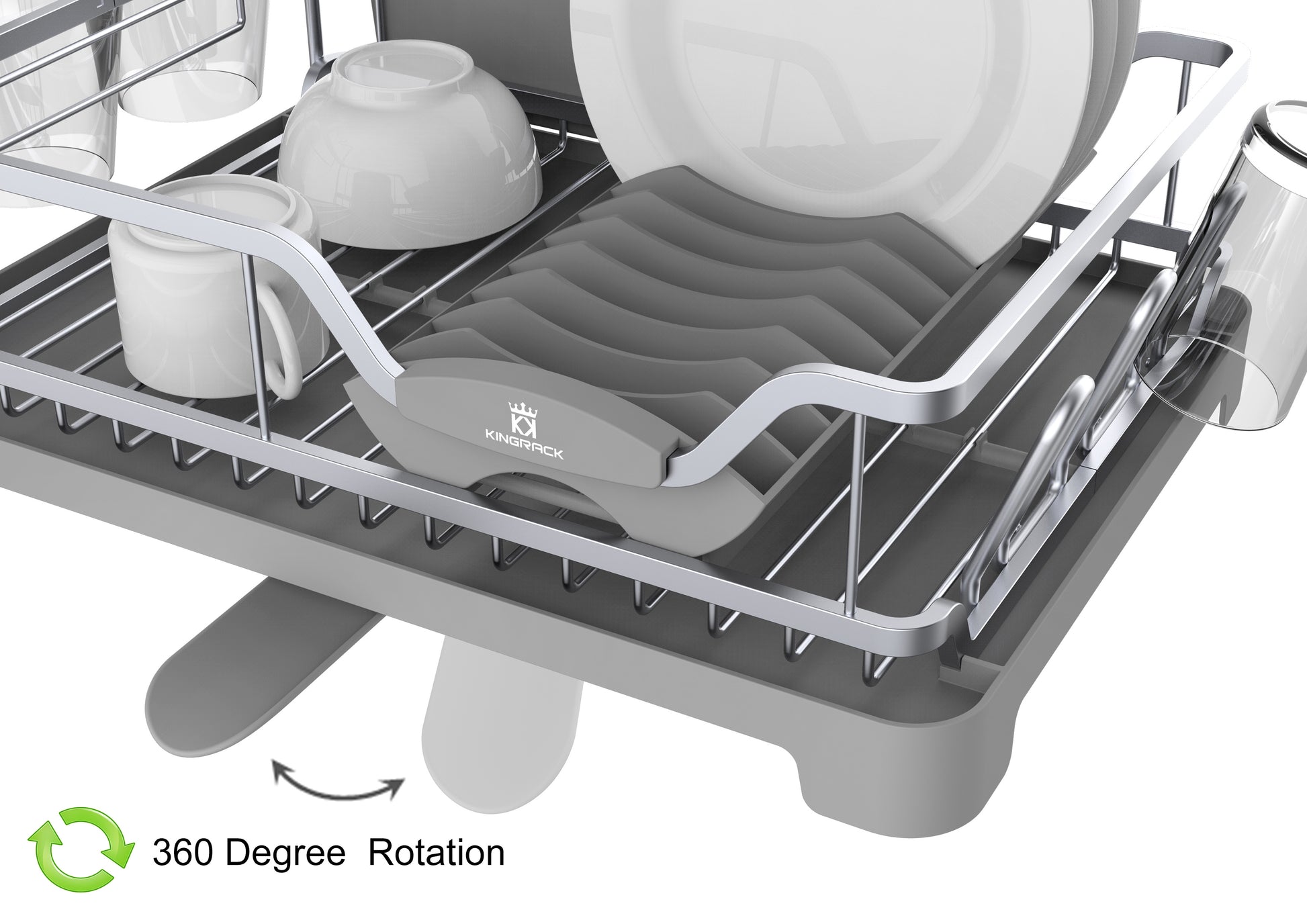 Aluminum Dish Drying Rack with Over Sink Dish Rack, Swivel Spout, Wine Glass & Cup Holder - Kingrack Home