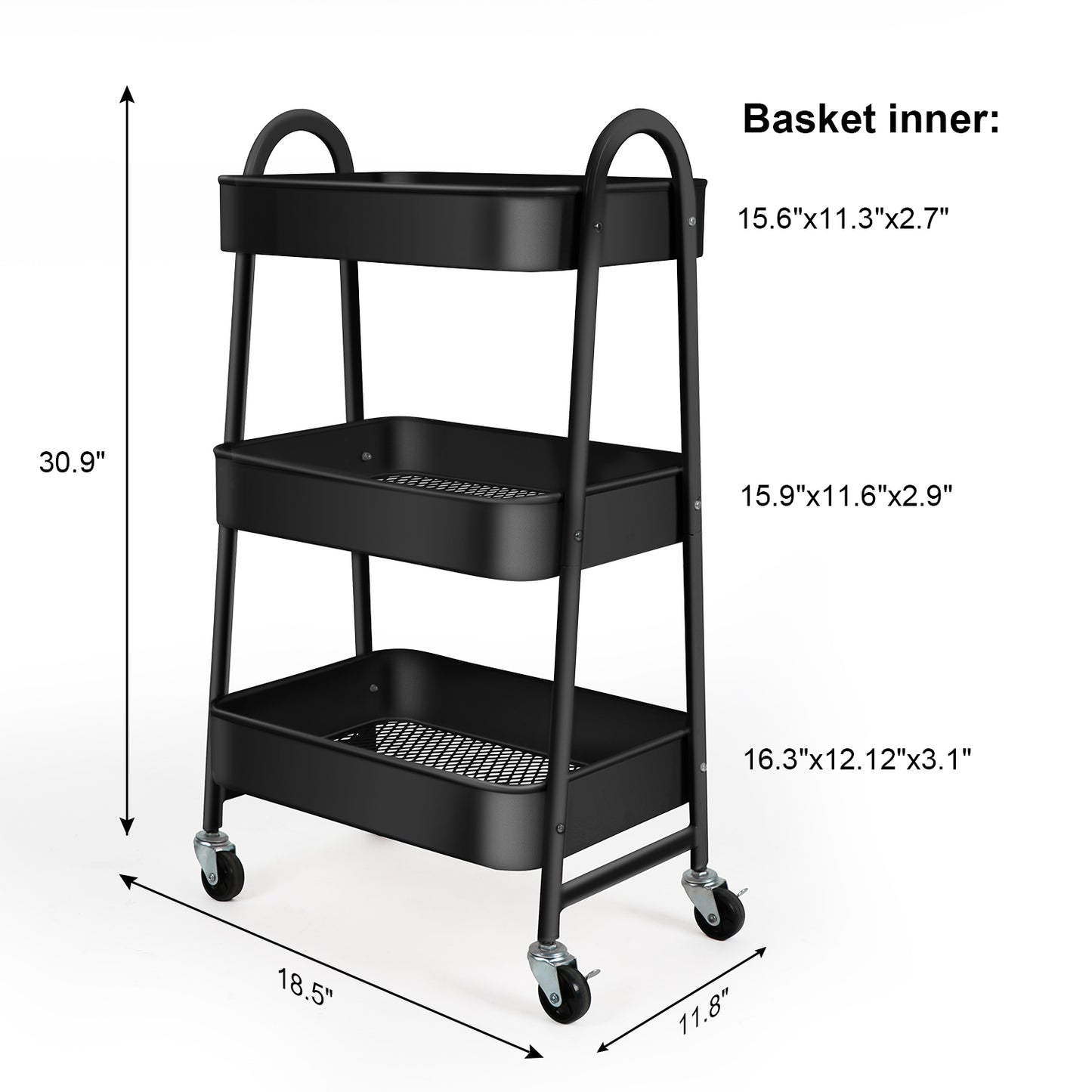 3-Tier Utility Rolling Cart  130839 - Kingrack Home