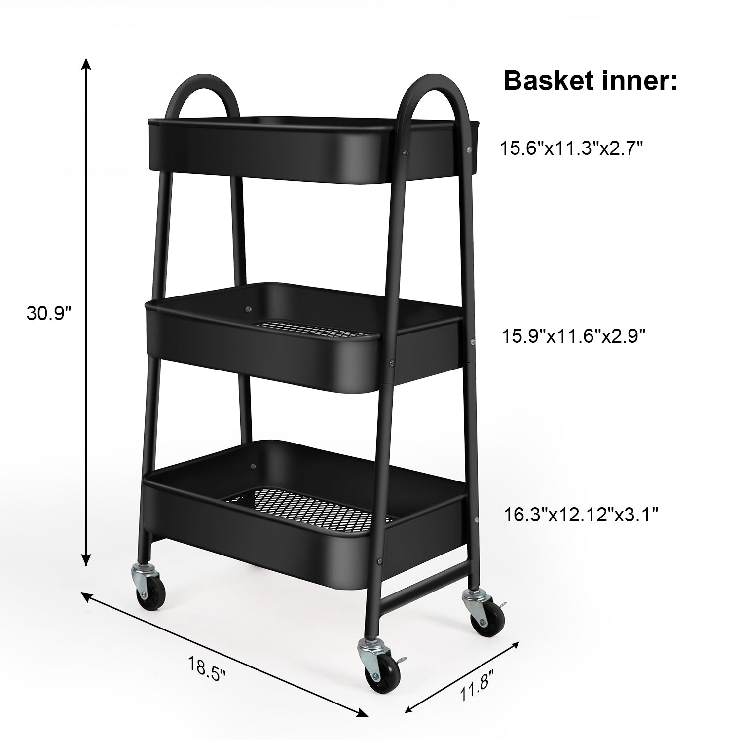 3-Tier Utility Rolling Cart  130839 - Kingrack Home