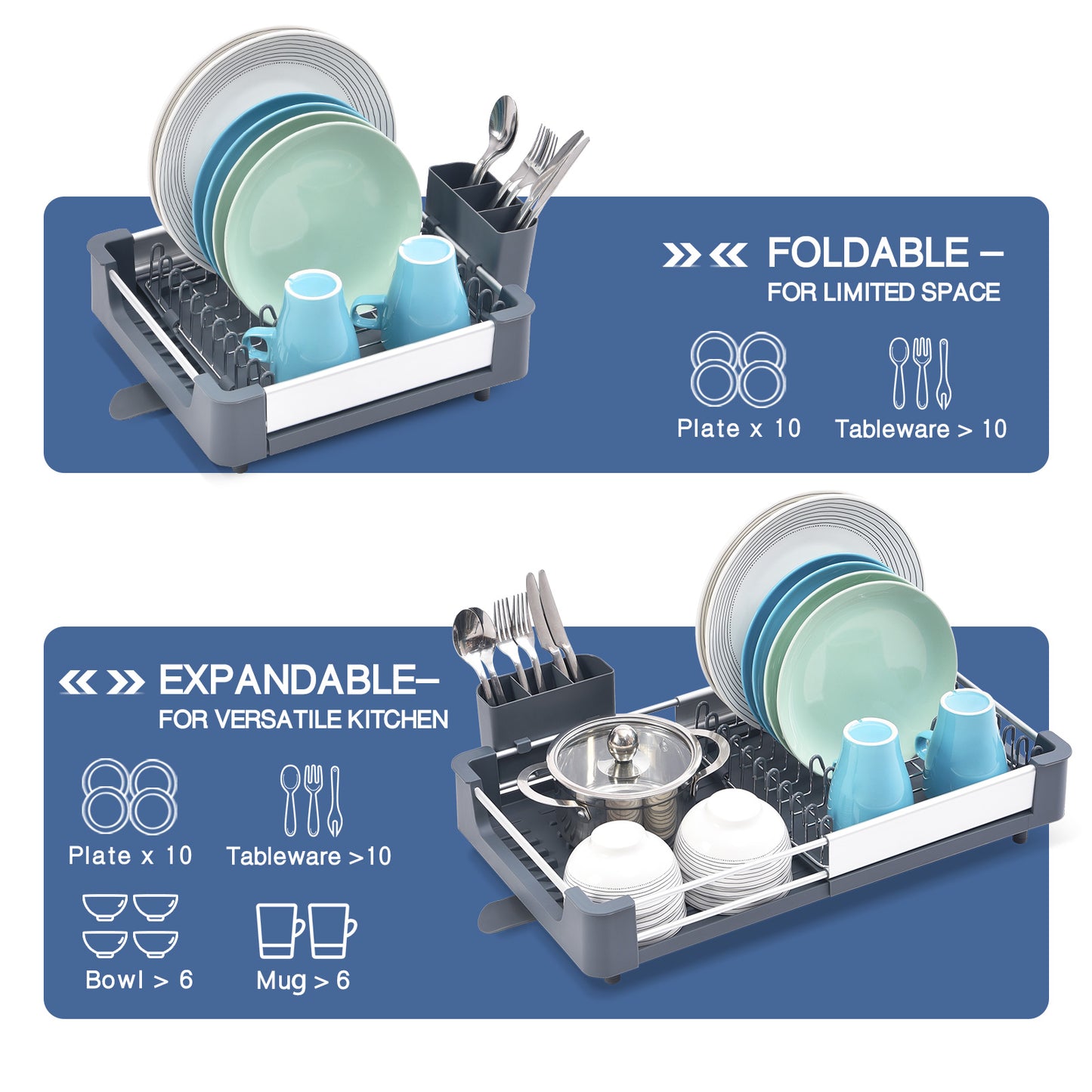 KK Kingrack Aluminum Extendable Dish Drying Rack, Adjustable Dish Drainer for Kitchen,WK810415