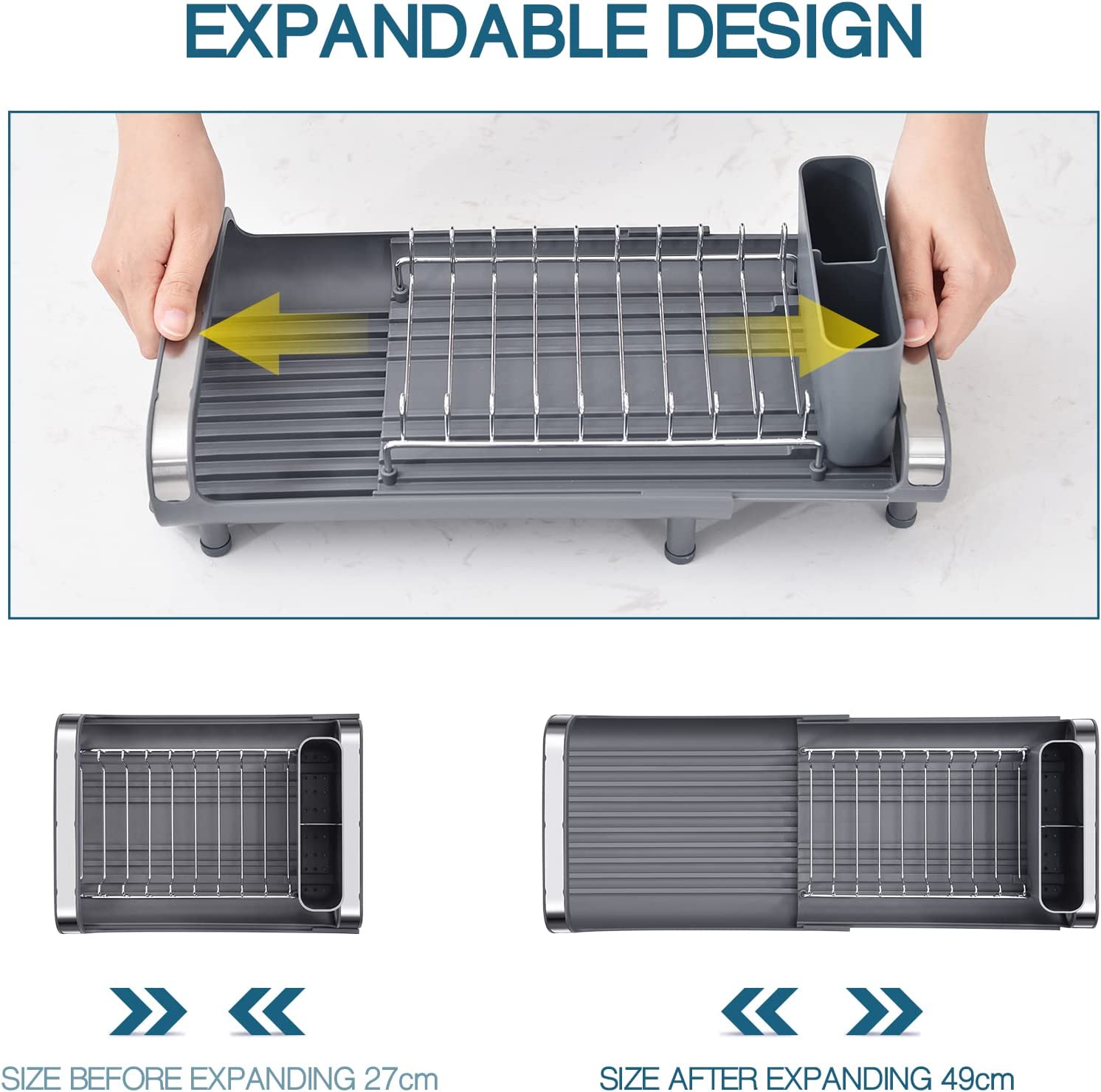 Kingrack Expandable Dish Drying Rack, Small Dish Drainer Rack for Kitchen  Counter Organizers, Stainless Steel, Non-Slip Feet, Anti Rust Sink Plate  Rack 