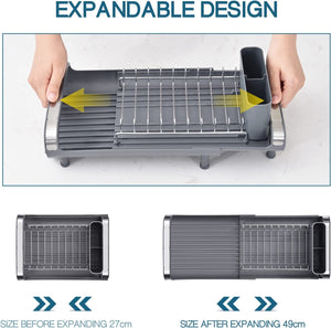 KINGRACK Expandable Dish Rack, Compact Dish Drainer, Stainless Steel Dish Drying Rack with Removable Cutlery Holder, Anti Rust Plate Rack, Small Sink Drainer for Sink or Kitchen Countertop