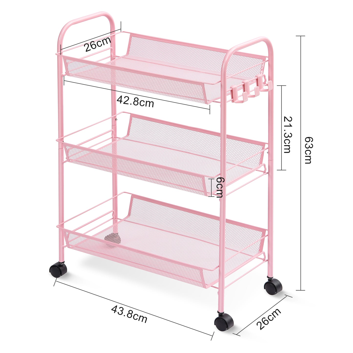 Kingrack 3-Tier Rolling Cart Organizer, Metal Storage Cart with Wheels, Utility Cart for Office,Kitchen, Bedroom, Bathroom, Laundry Room,WK150043-PK