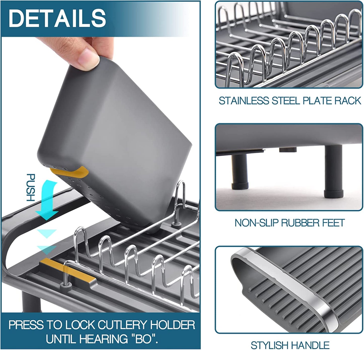 KINGRACK Expandable Dish Rack, Compact Dish Drainer, Stainless Steel Dish Drying Rack with Removable Cutlery Holder, Anti Rust Plate Rack, Small Sink Drainer for Sink or Kitchen Countertop