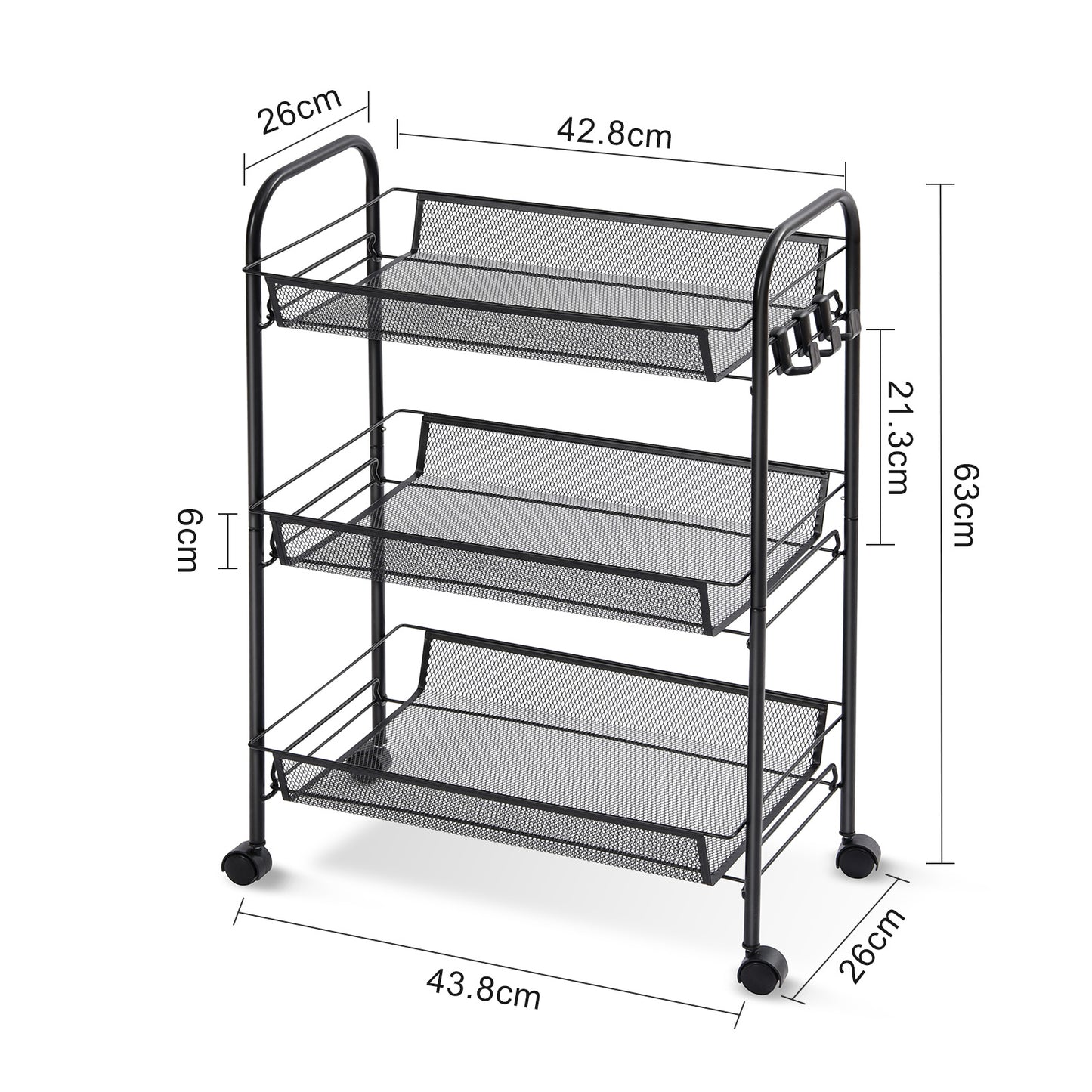KK KINGRACK 3 Tier Rolling Cart Organizer, Mesh Cart with Wheels, Utility Cart for Office, School,Storage, Black, WK150043-BK