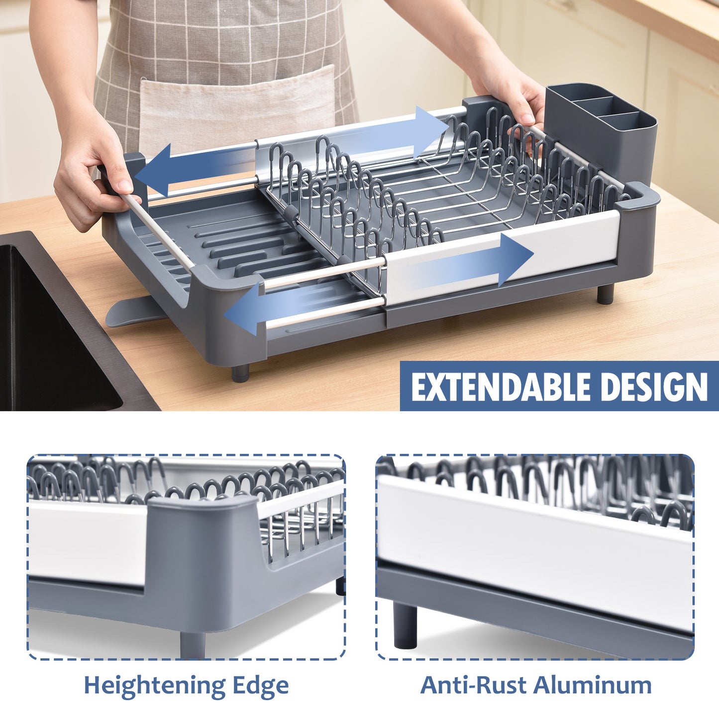 KK Kingrack Aluminum Extendable Dish Drying Rack, Adjustable Dish Drainer for Kitchen,WK810415
