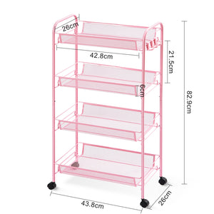 Kingrack 4-Tier Mesh Wire Rolling Cart, Metal Storage Cart with Wheels, Utility Cart for Office,Kitchen, Bedroom, Bathroom, Laundry Room,WK150038-PK