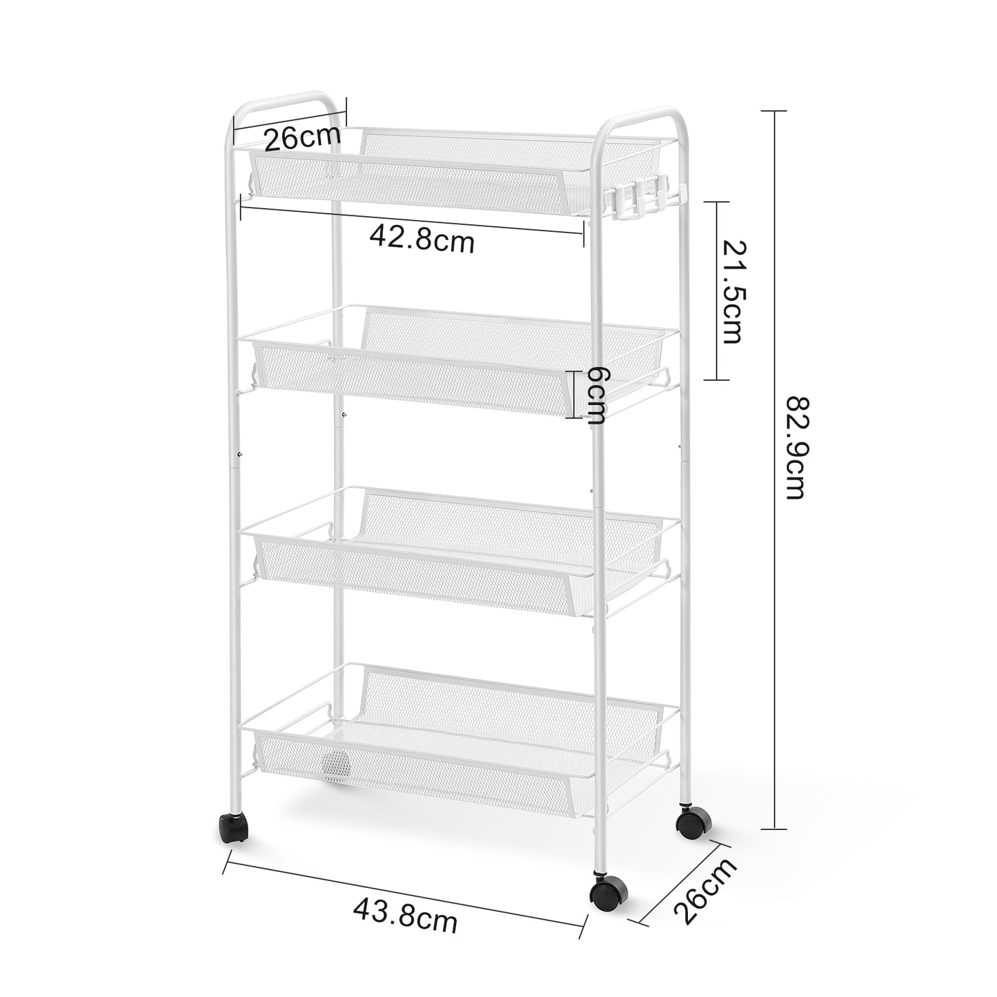 Kingrack 4-Tier Mesh Wire Rolling Cart, Metal Storage Cart with Wheels, Utility Cart for Office,Kitchen, Bedroom, Bathroom, Laundry Room,WK150038-W