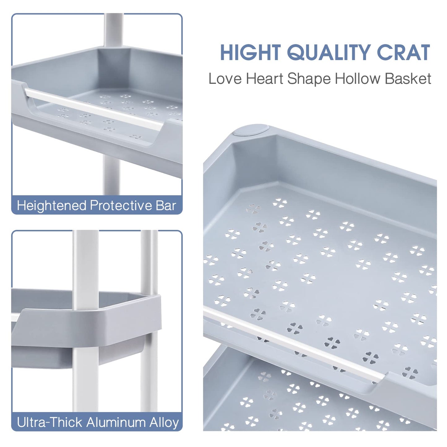 KINGRACK 3 Tier Utility Rolling Cart, Craft Art Cart Trolley Organizer Serving Cart, Storage Organizer Shelves for Bathroom Kitchen Laundry Room Office,Grey,WK830603