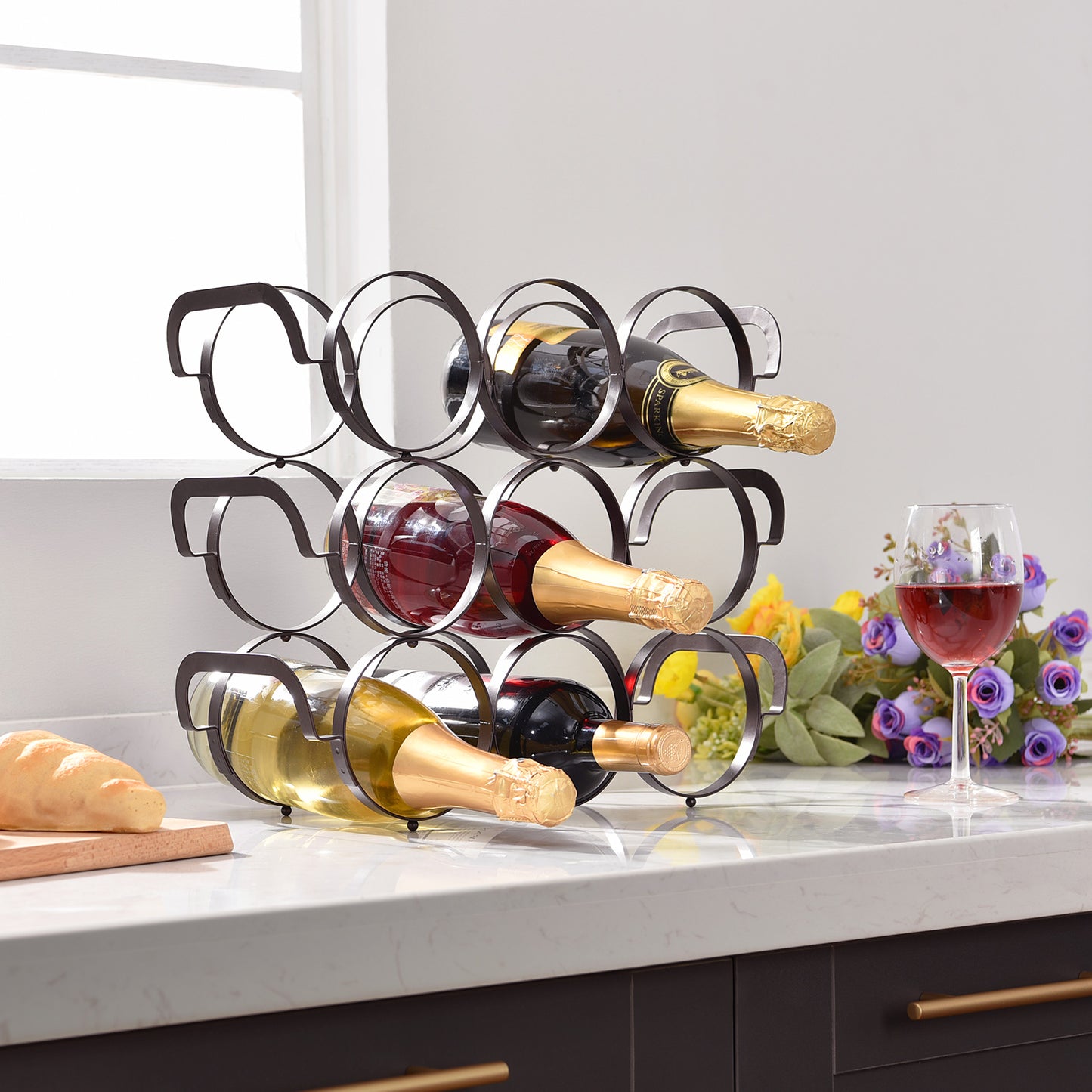 3 Tier Tabletop Stackable Wine Rack, 9 Bottles Standing Wine Holder,WK810133