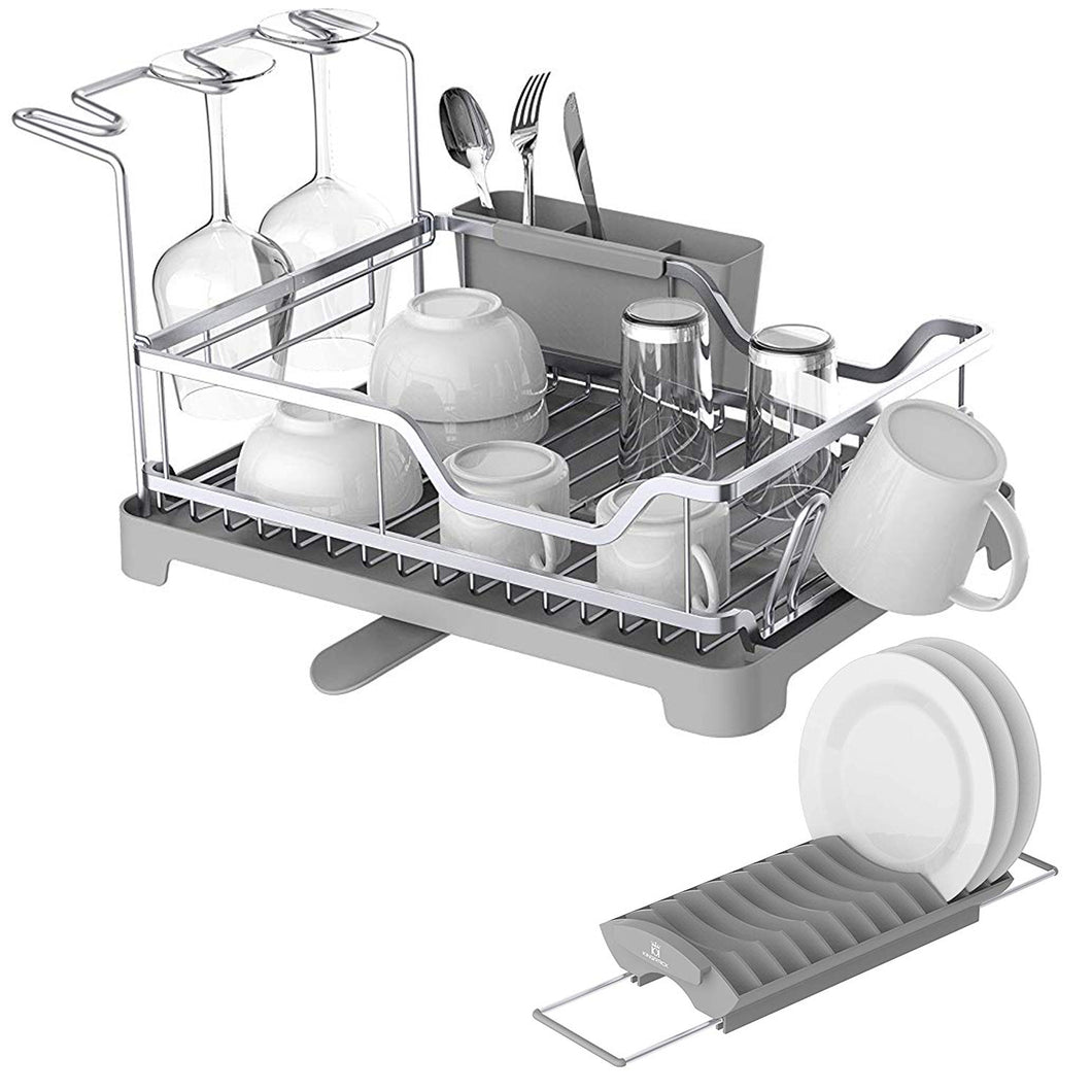 Aluminum Dish Drying Rack with Over Sink Dish Rack, Unique 360° Swivel Spout Drain Board Design, WK121887