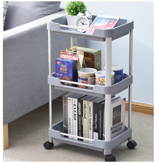 KINGRACK 3 Tier Utility Rolling Cart, Craft Art Cart Trolley Organizer Serving Cart, Storage Organizer Shelves for Bathroom Kitchen Laundry Room Office,Grey,WK830603