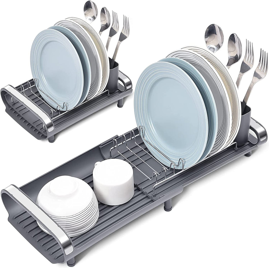 KINGRACK Expandable Dish Rack, Compact Dish Drainer, Stainless Steel Dish Drying Rack with Removable Cutlery Holder, Anti Rust Plate Rack, Small Sink Drainer for Sink or Kitchen Countertop