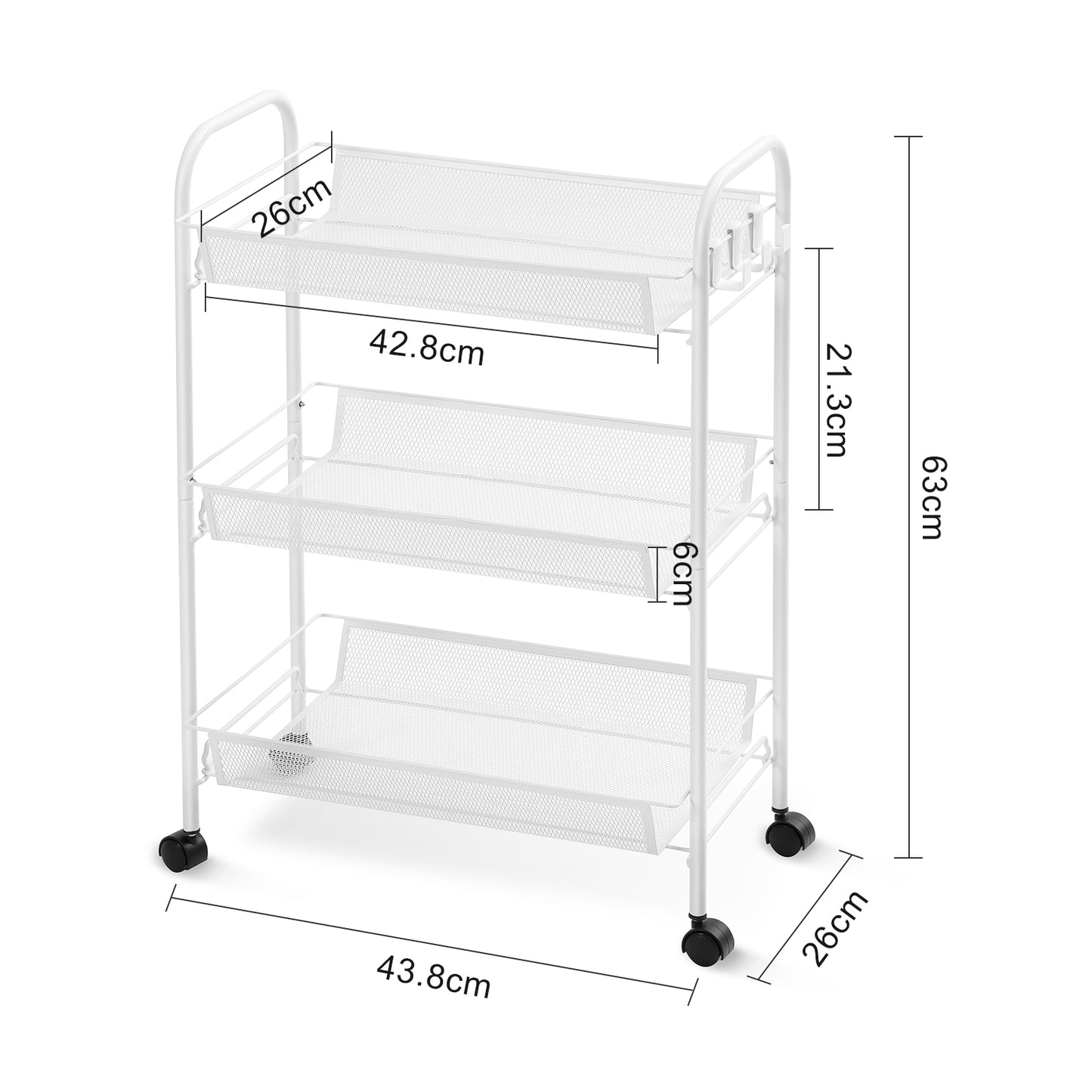 Kingrack 3-Tier Rolling Cart Organizer, Metal Storage Cart with Wheels, Utility Cart for Office,Kitchen, Bedroom, Bathroom, Laundry Room,WK150043-W