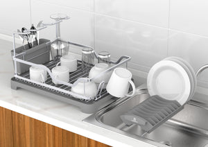 Aluminum Dish Drying Rack with Over Sink Dish Rack, Unique 360° Swivel Spout Drain Board Design, WK121887