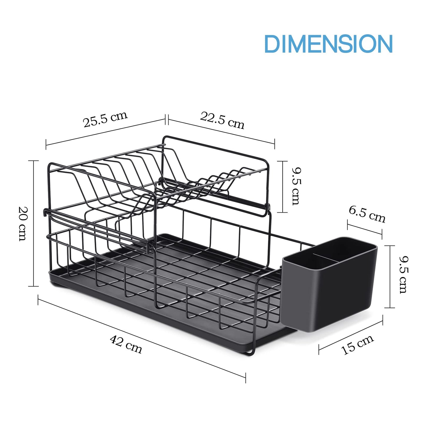 Kingrack 2 Tier Dish Drainer Rack, Steel Dish Rack with Removable Cutlery Holder & Drip Tray, Compact Draining Rack, Dish Draining Rack, Kitchen Supplies Storage Rack, Black,WK810025