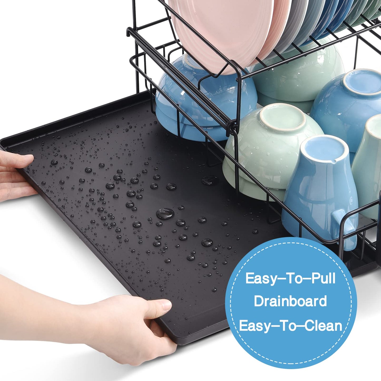 Kingrack 2 Tier Dish Drainer Rack, Steel Dish Rack with Removable Cutlery Holder & Drip Tray, Compact Draining Rack, Dish Draining Rack, Kitchen Supplies Storage Rack, Black,WK810025