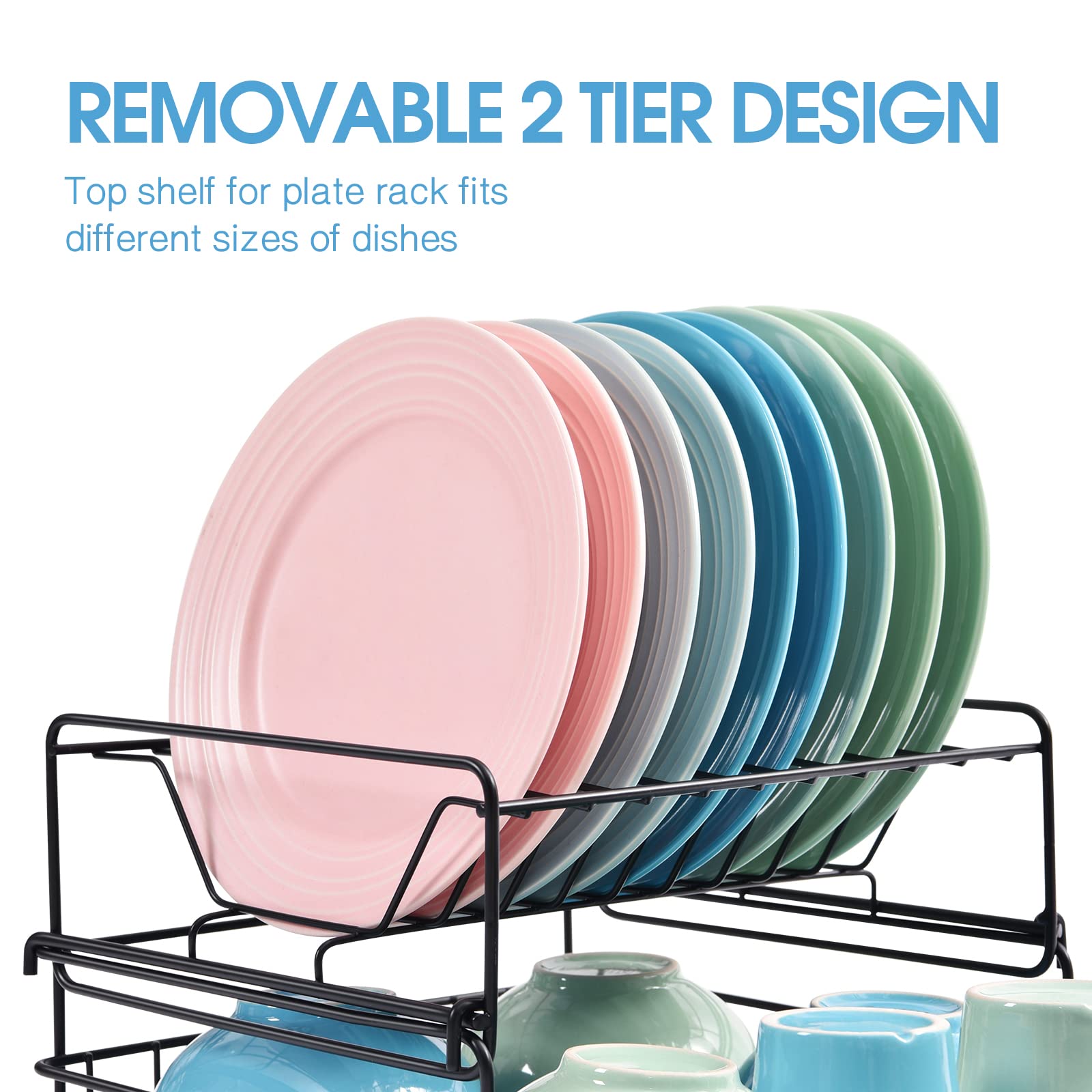 Compact Draining Rack Kingrack 2 Tier Dish Drainer Rack, Steel Dish Rack with Removable Cutl ...