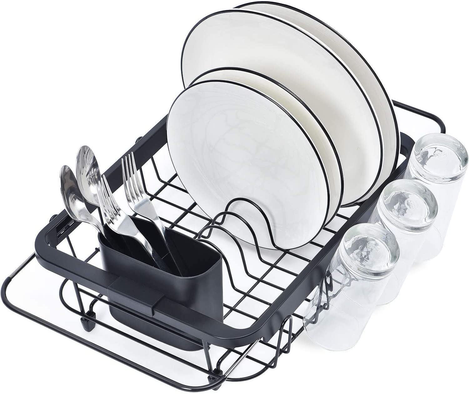 Kingrack Extendable Dish Rack, Dual Part Dish Drainers with Non-Scratch and  Movable Cutlery Drainer and Drainage Spout, Adjustable Dish Drying Rack